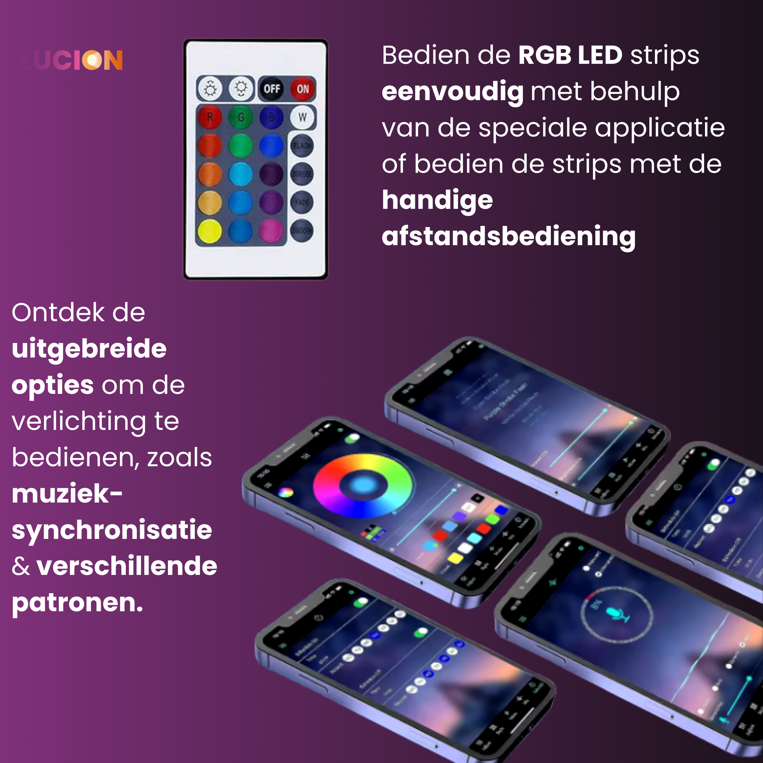 Lucion® LED verlichting - Bluetooth led strip 2 meter RGB