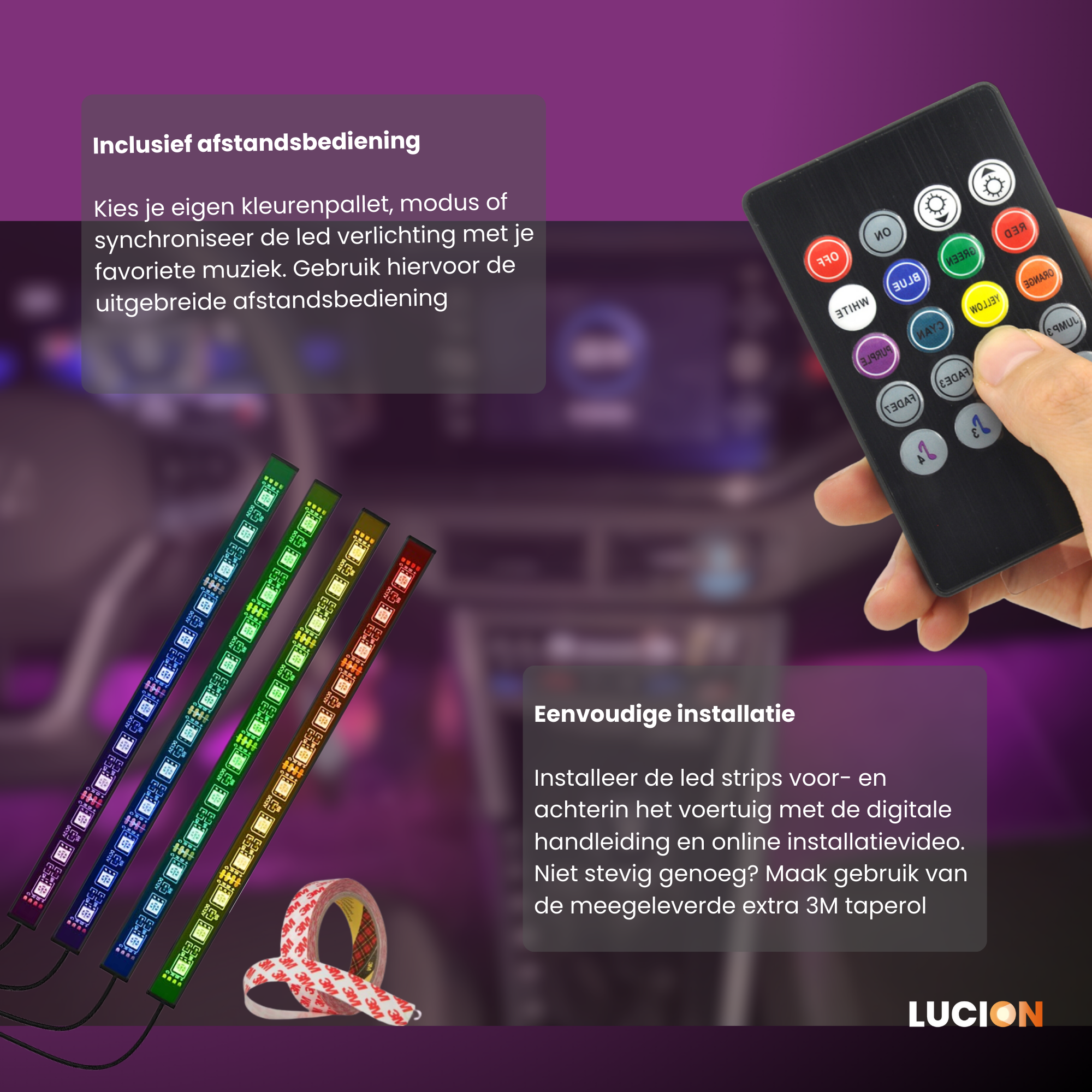 Lucion® Led strip auto - Auto interieur verlichting met afstandsbediening