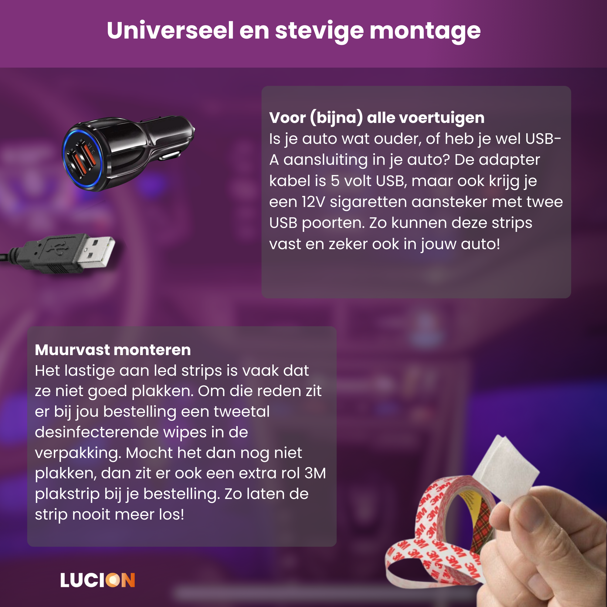 Lucion® Led strip auto - Auto interieur verlichting met afstandsbediening