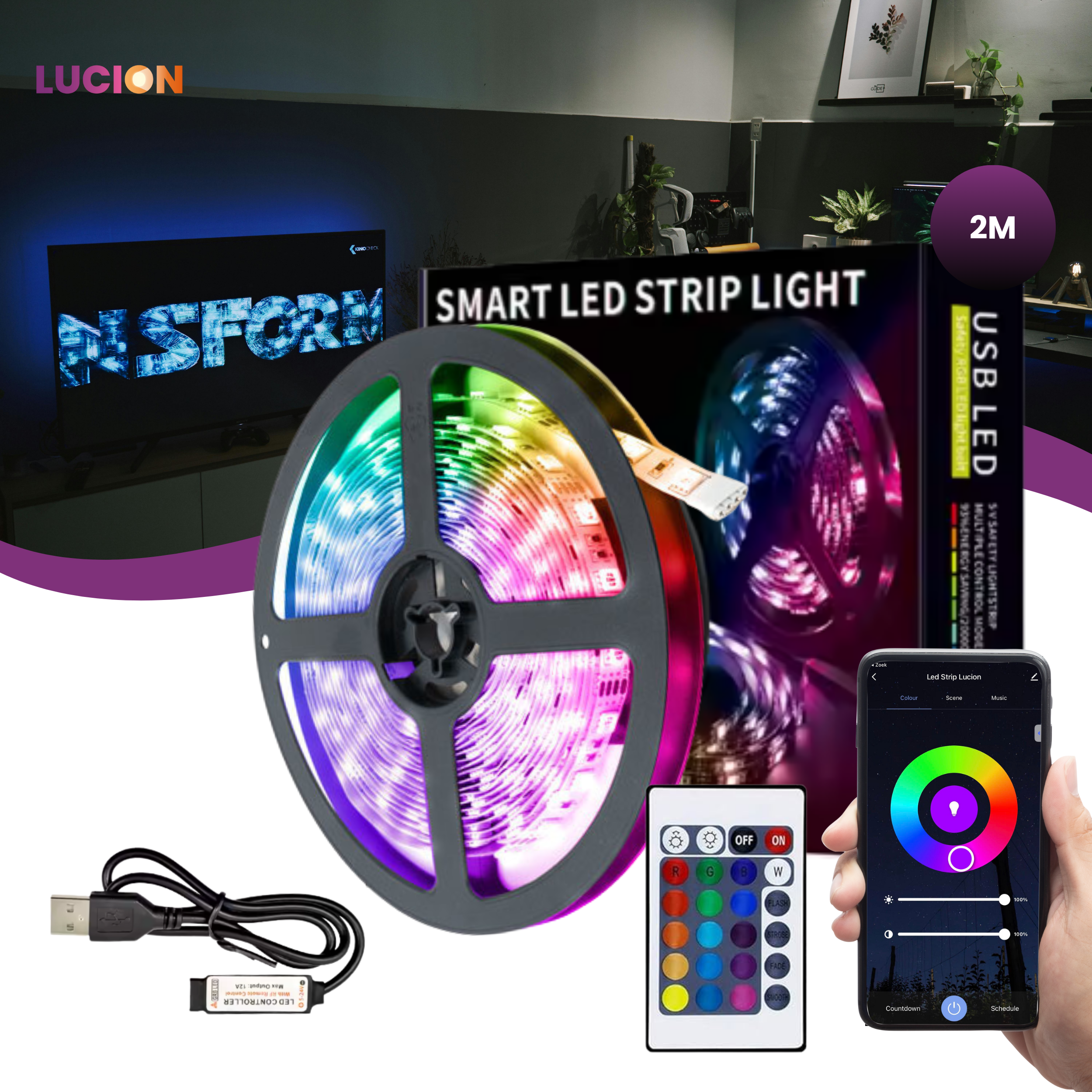 Lucion® LED verlichting - Bluetooth led strip 2 meter RGB