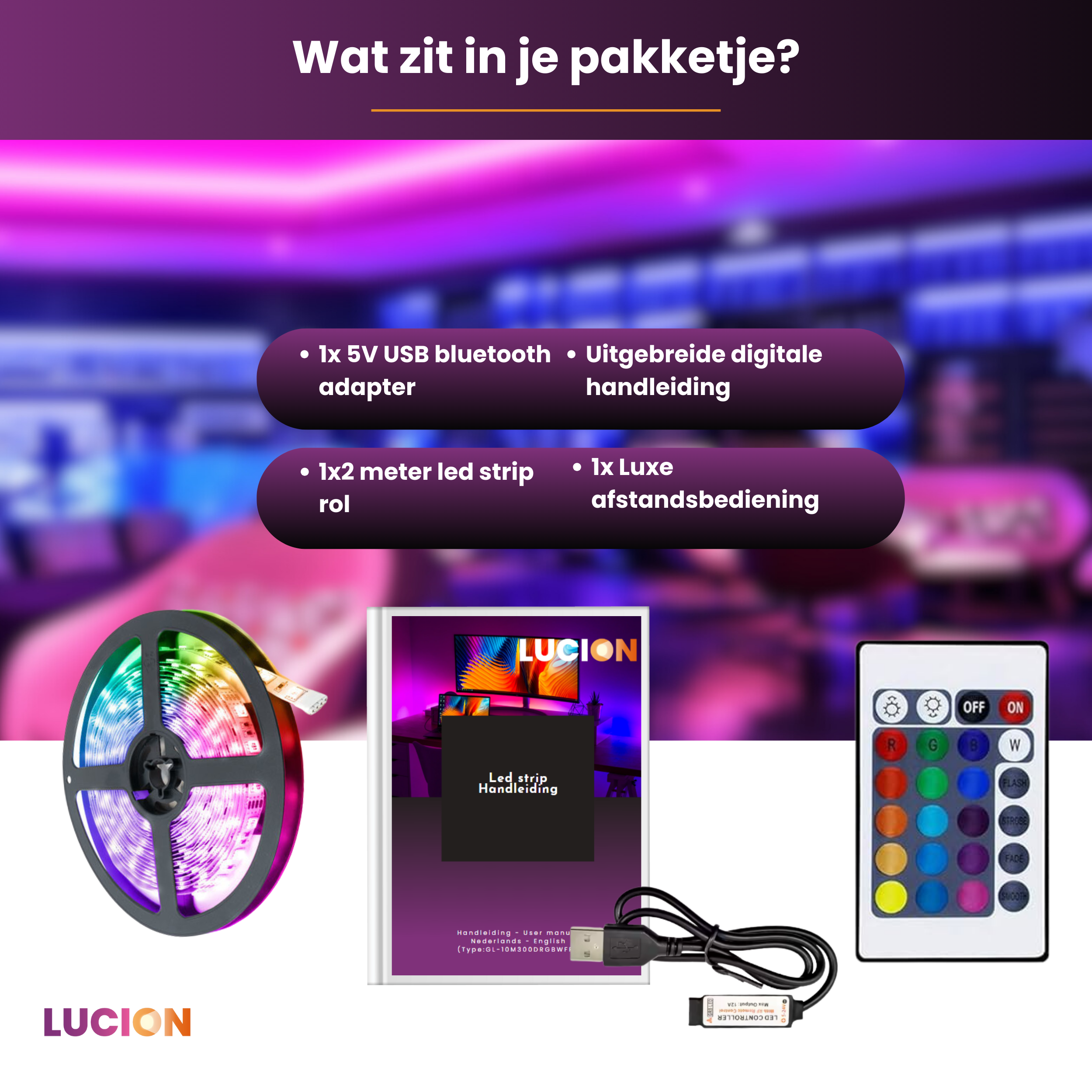 Lucion® LED verlichting - Bluetooth led strip 2 meter RGB