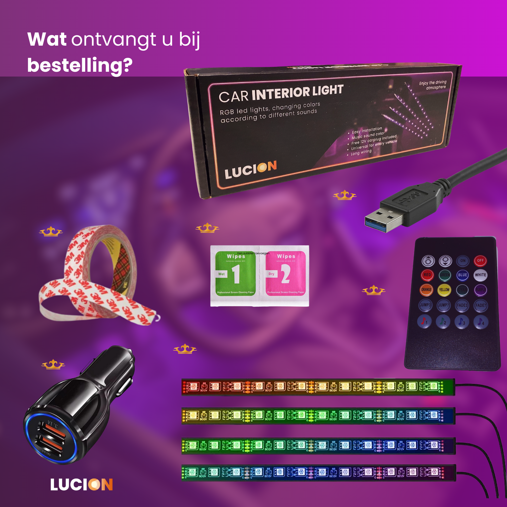 Lucion® Led strip auto - Auto interieur verlichting met afstandsbediening