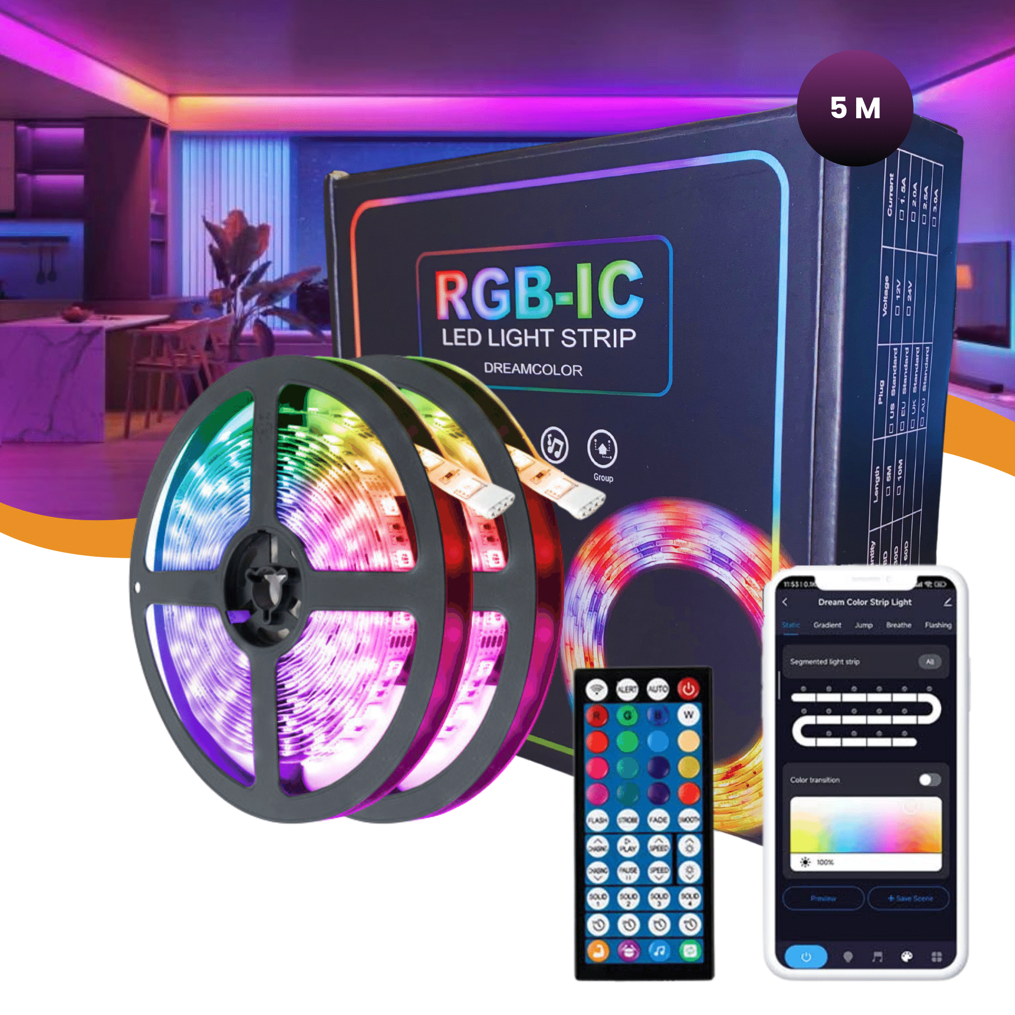 Lucion® LED verlichting - Slimme led strip 5/10 meter RGBIC - Lucion Lights