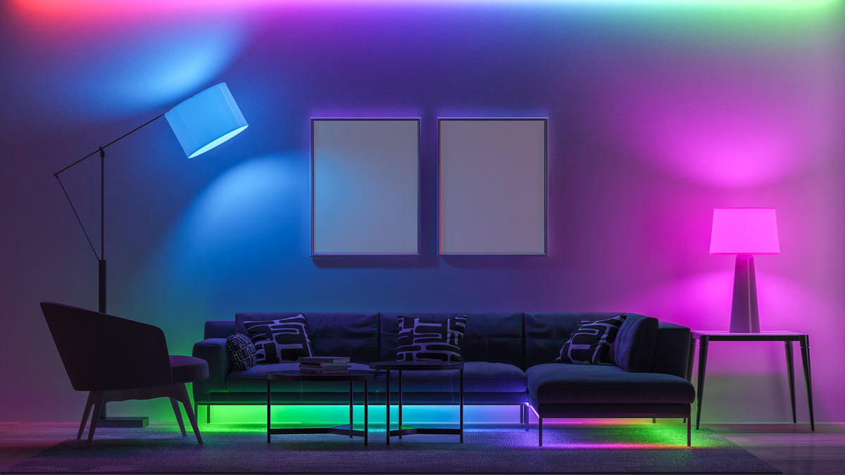 Woonkamer vel blauw paars led verlichting