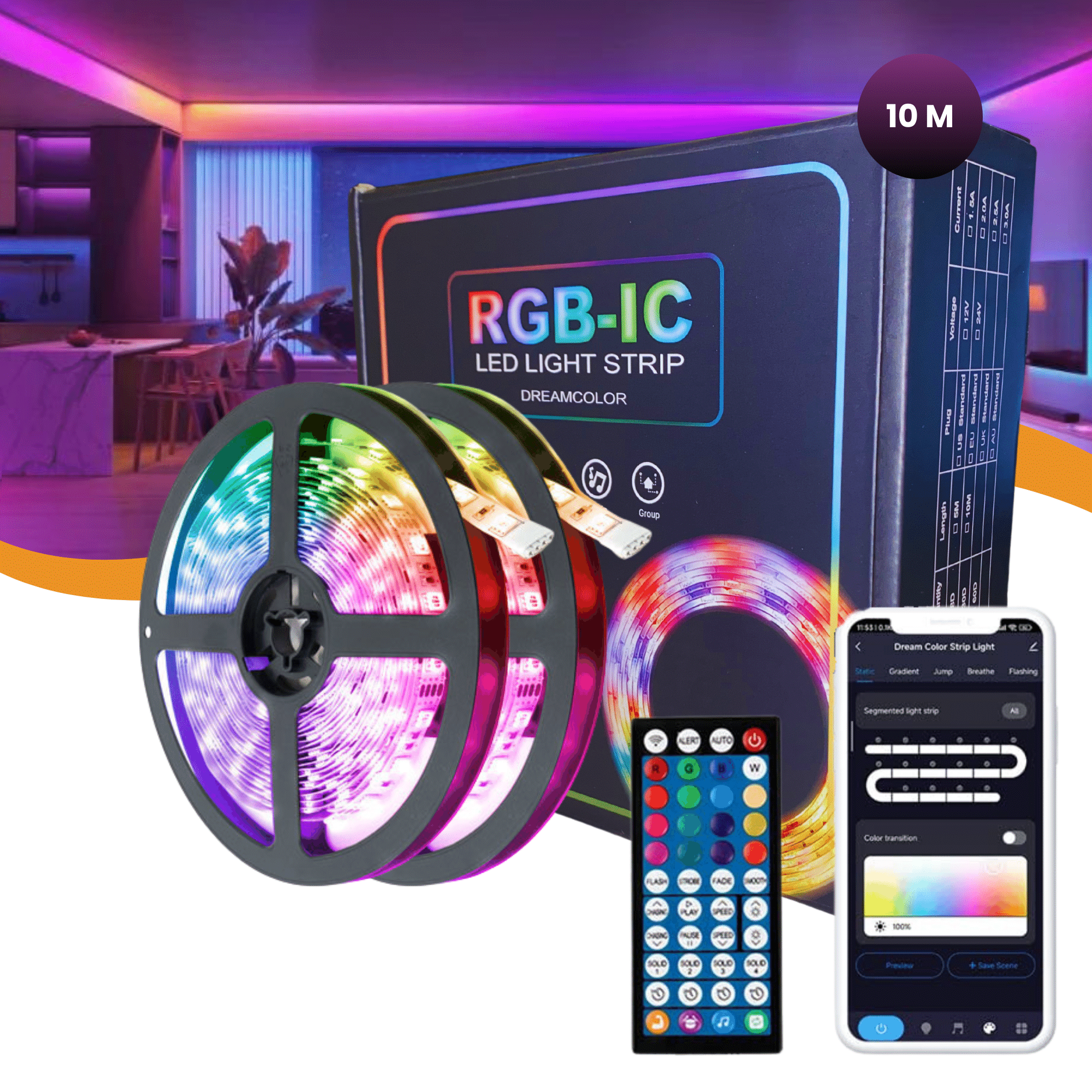 Lucion® LED verlichting - Slimme led strip 5/10 meter RGBIC - Lucion Lights