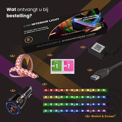 Brakel & Zwaan® Led strip auto - Auto interieur verlichting met applicatie bediening - Lucion Lights