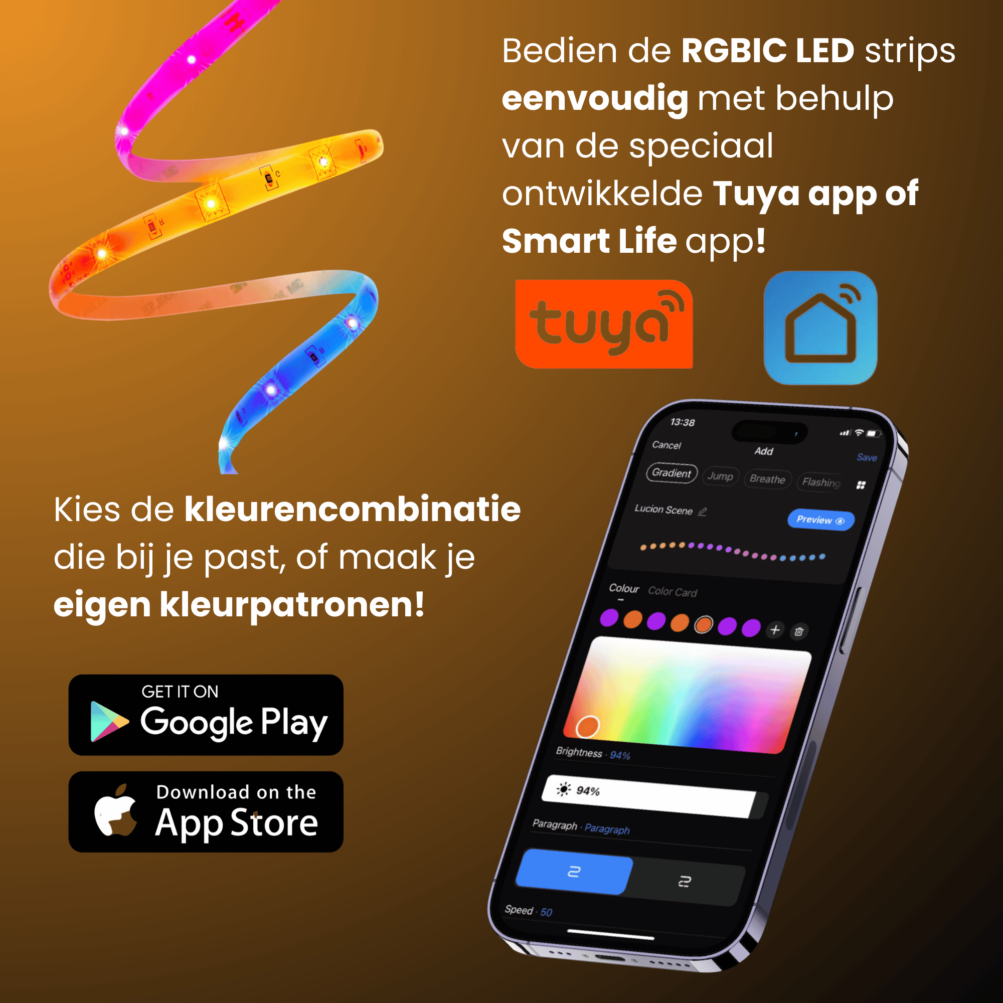 Lucion® LED verlichting - Slimme led strip 5 meter RGBIC-CCT (WW)