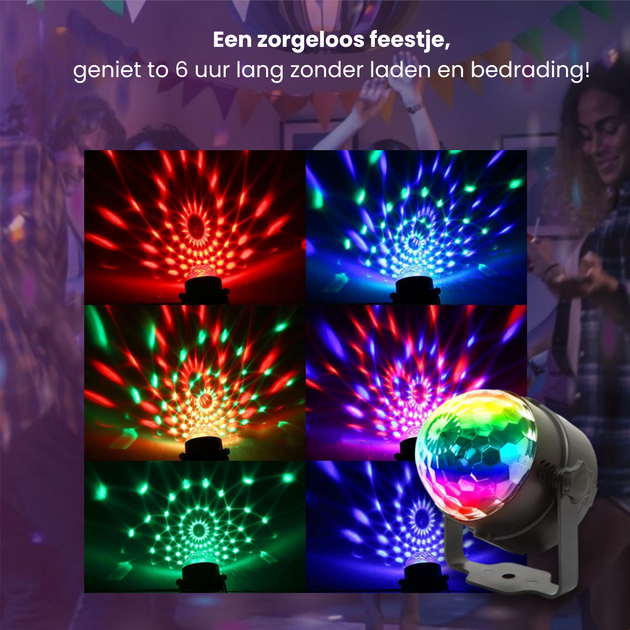 Lucion® Discolamp - Feestverlichting op accu met statief en afstandsbediening