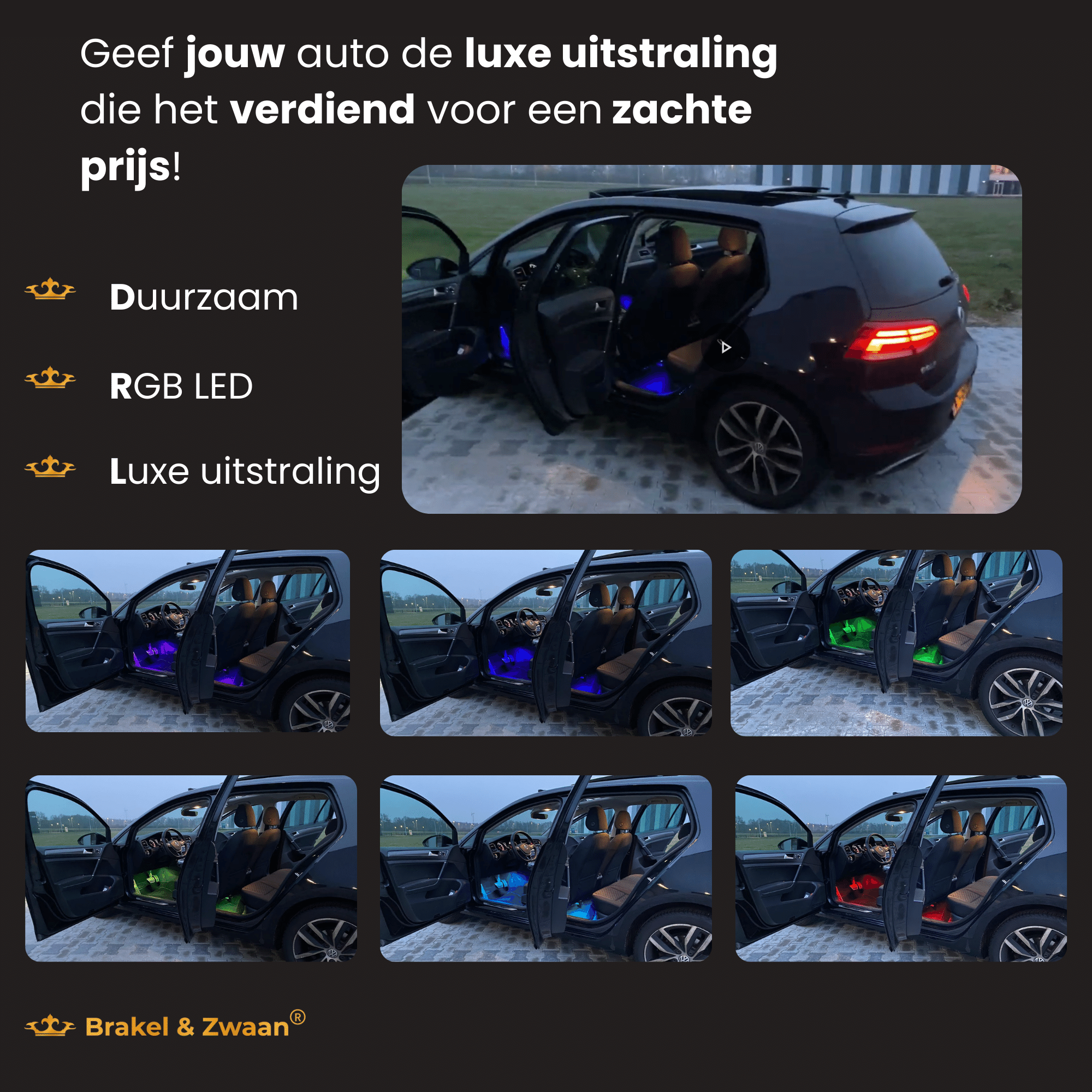 Brakel & Zwaan® Led strip auto - Auto interieur verlichting met applicatie bediening - Lucion Lights