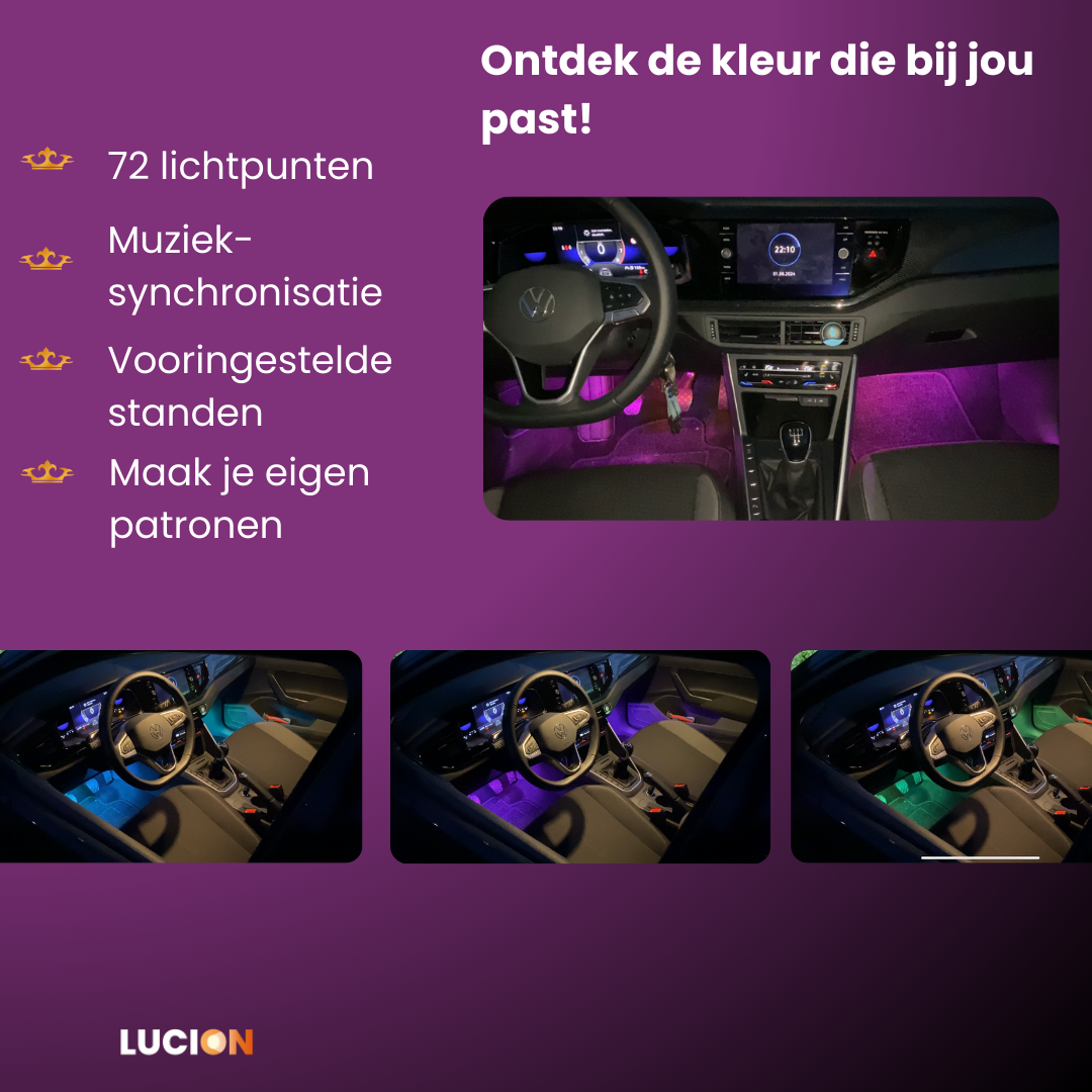 Brakel & Zwaan® Led strip auto RGBIC - Auto interieur verlichting met app- & afstandsbediening - Lucion Lights