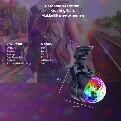 Lucion® Discolamp  - Party light op accu met statief en afstandsbediening