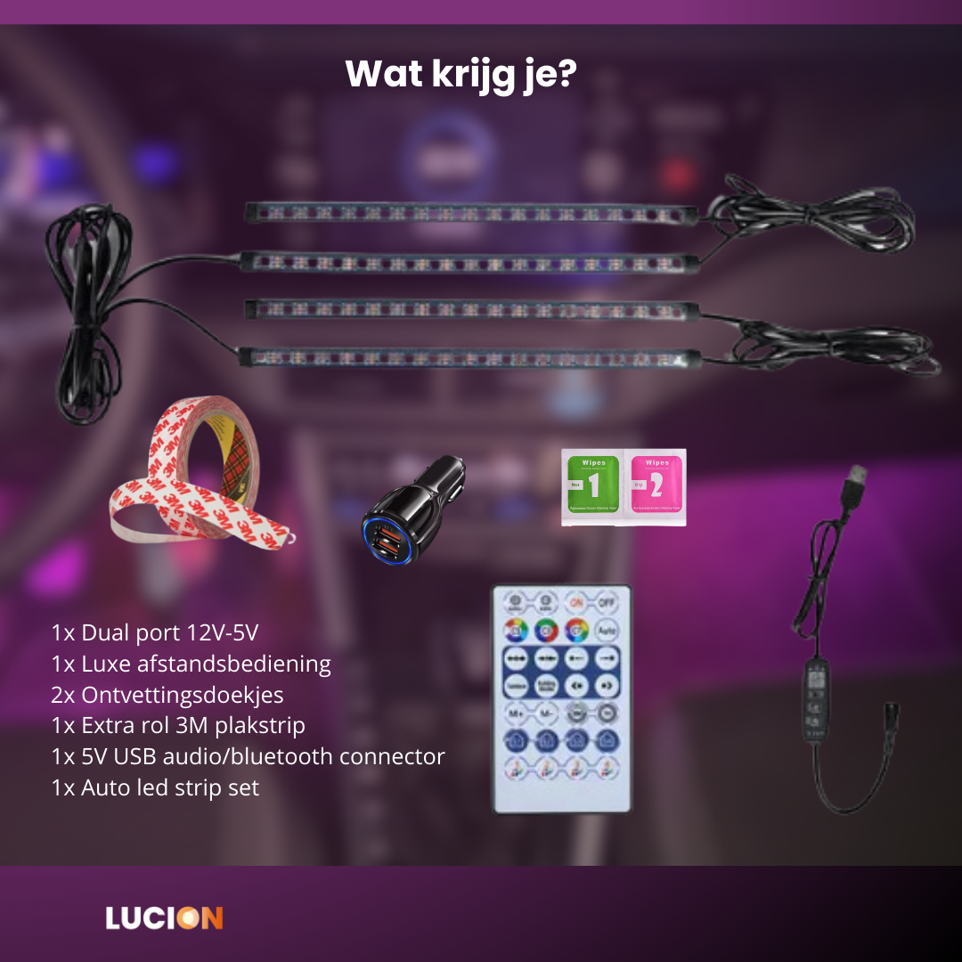 Brakel & Zwaan® Led strip auto RGBIC - Auto interieur verlichting met app- & afstandsbediening - Lucion Lights